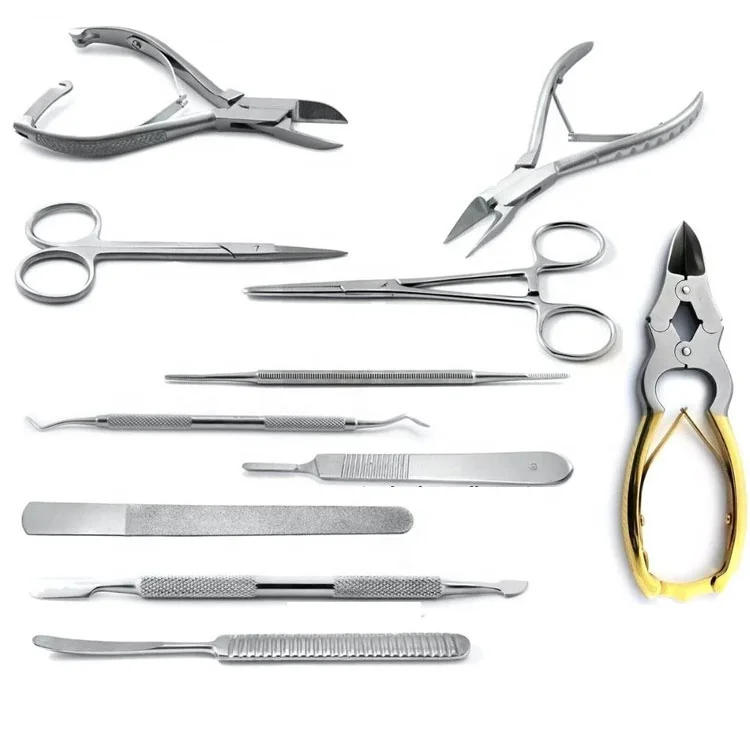 Professional Podiatry Chiropody Foot Care Kit With Nail Nippers Scissors Tweezers Cuticle Tools And Pedicure Instruments Set
