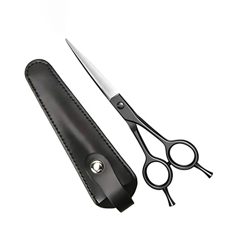 Premium Quality Stainless Steel Black Barber Hair Cutting Scissors With Pu Leather Pouch Professional Salon Shears Tool