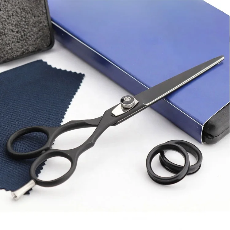 Stainless Steel Black Color Coated Barber Hair Cutting Scissors With Adjustable Screw Rubber Ring Finger Rest
