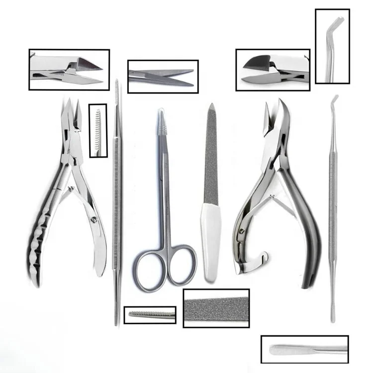 Professional Stainless Steel Podiatry Toenail Tools Kit Set Of 6 Ingrown Nail Cutter Lifter File Scissor Pedicure Set