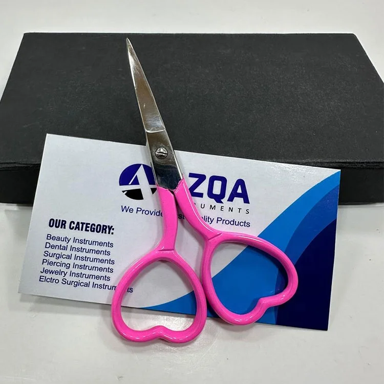 Professional Stainless Steel Embroidery Scissors Pink Heart Shape Handle Fine Tip Precision Sewing Thread Cutting Tool