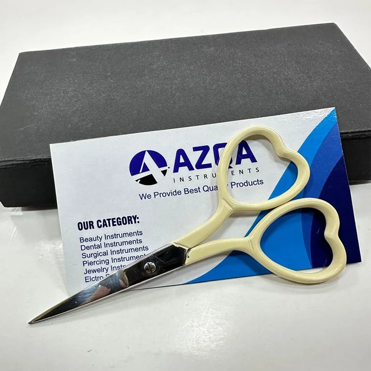 Professional Stainless Steel Embroidery Scissors Cream Color Heart Shape Handle Fine Tip Precision Sewing Craft Tool