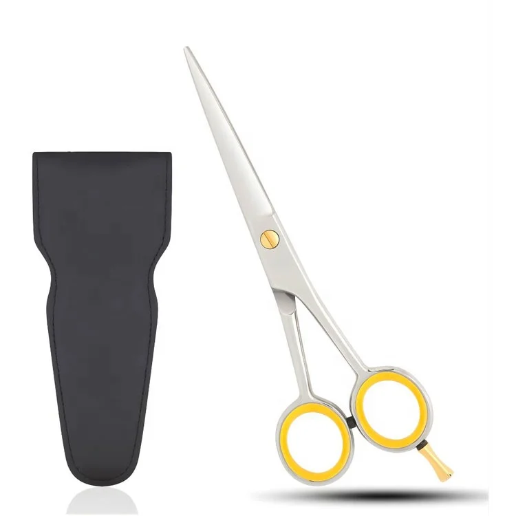 Stainless Steel Barber Hair Cutting Scissors With Yellow Finger Ring And Leather Pouch Professional Salon Hairdressing Tool