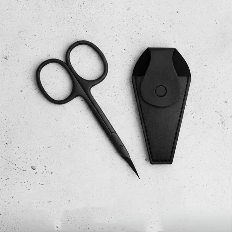 Stainless Steel Black Coated Cuticle Scissors With Leather Pouch Precision Nail Trimming Manicure Pedicure Tool