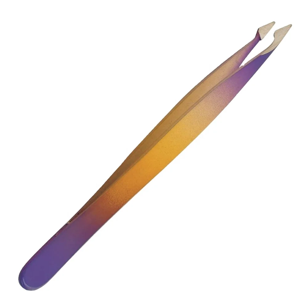 Eyebrow &amp; Eyelash Extension Tweezers Slanted Tip Professional Beauty Plucking And Threading Tools Manufacturer