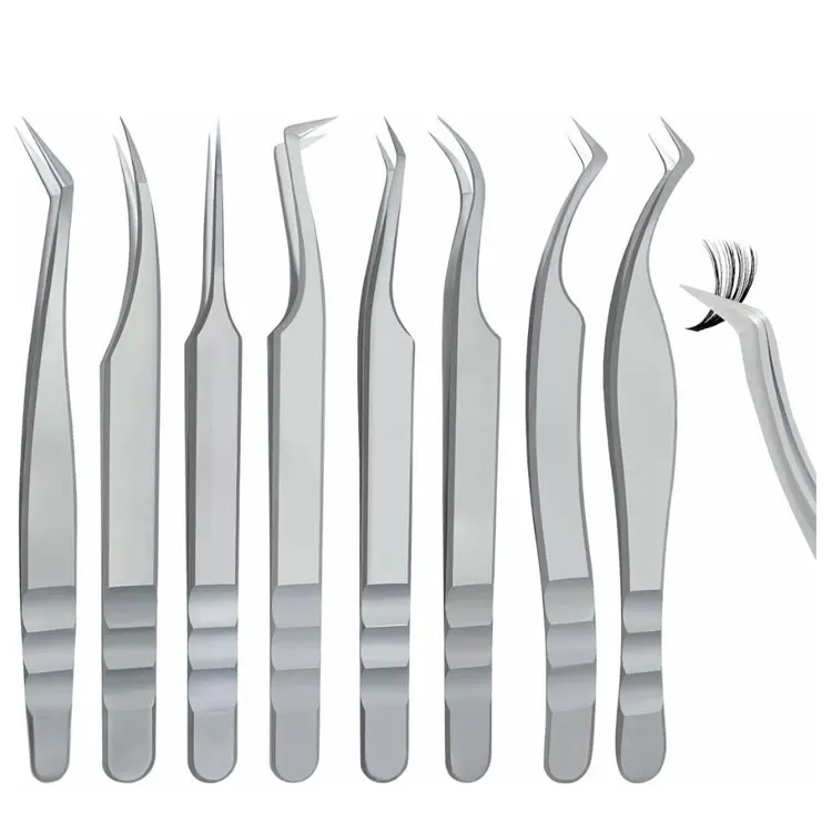 Premium Stainless Steel Eyelash Extension Tweezers Set Of 8 For Lash Application Volume Isolation And Precision Styling