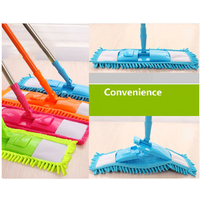 Washable Chenille Flat Mop with Multi - Color Choices and Stainless Steel Mop