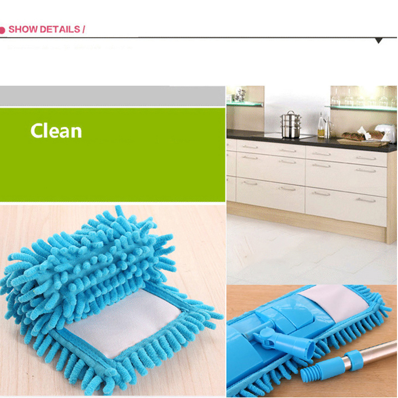 Multi - Color Optional Flat Mop with Chenille Pad and Stainless Steel Pole Mop