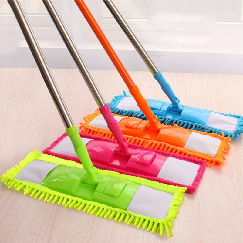 Reusable Microfiber Flat Mop Colorful Design Stainless Steel Handle Home Mop