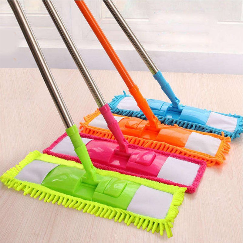 Hardwood Floor Safe Colorful Flat Mop Stainless Steel Handle Dry Wet Mop
