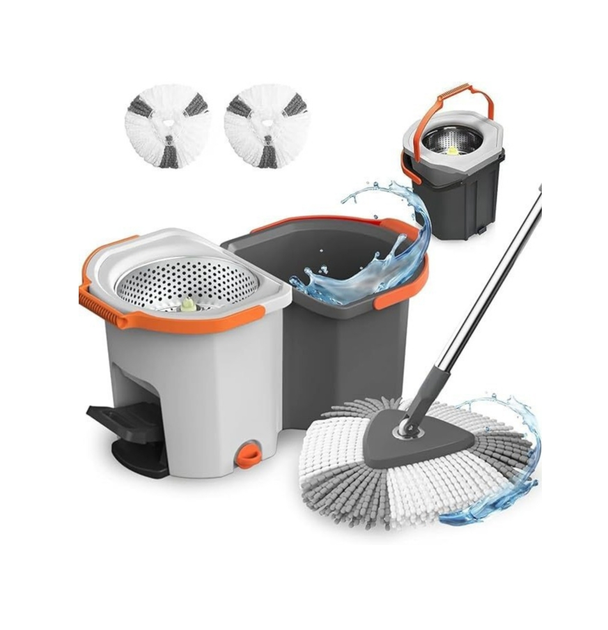 Household Microfiber Rotating Floor Cleaning Mop with Detachable and Foldable Mop Bucket