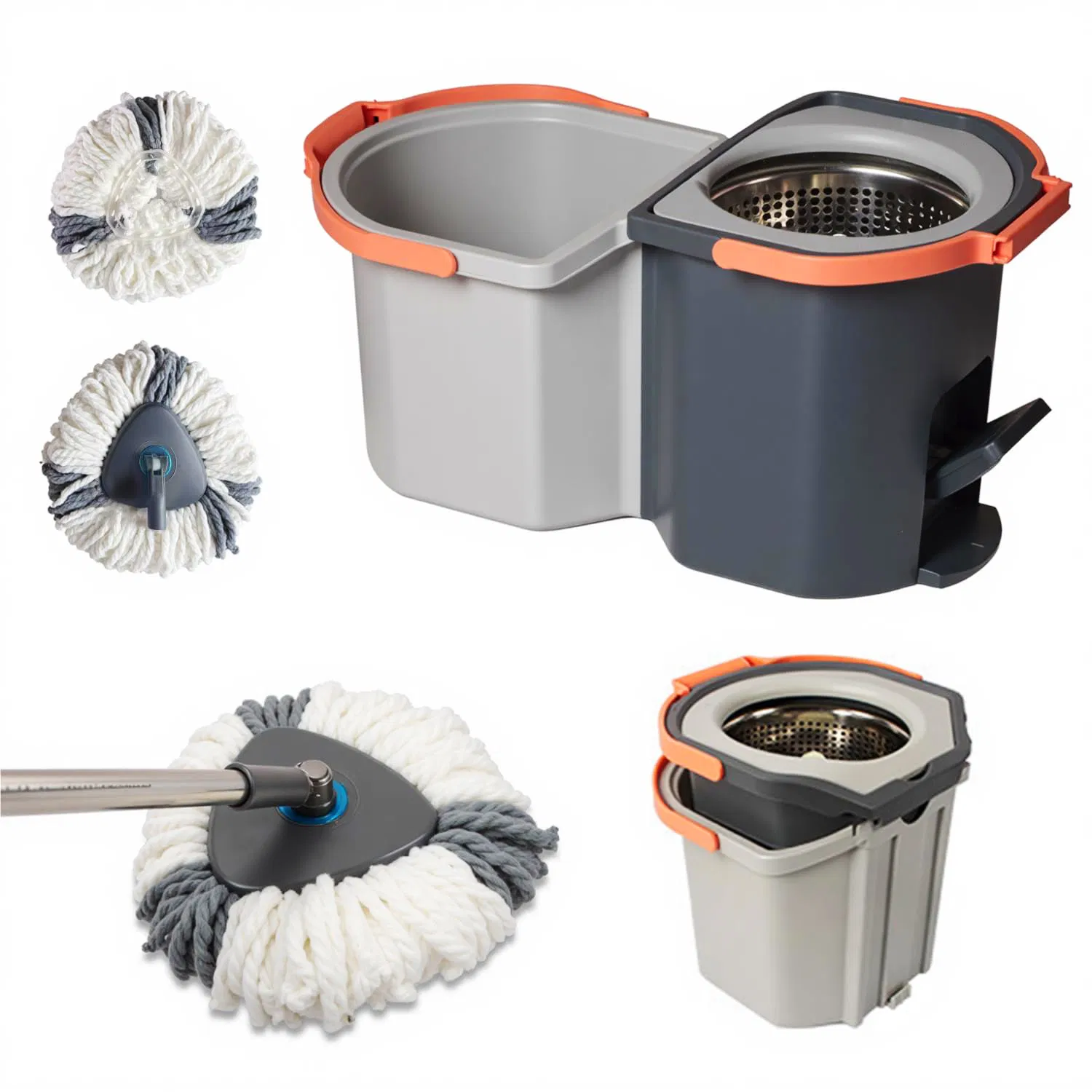 Microfiber Foot-Operated Pedal Rotating Mop with Detachable and Foldable Bucket Floor Cleaning