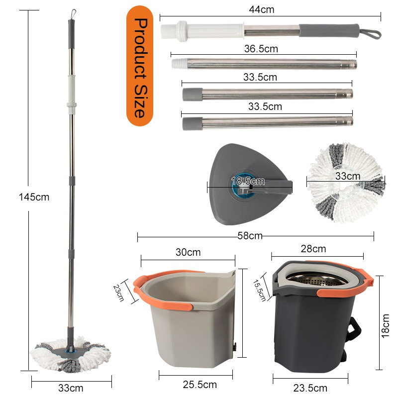 Hand-Free Floor Cleaning Microfiber Rotating Mop with Detachable and Foldable Bucket