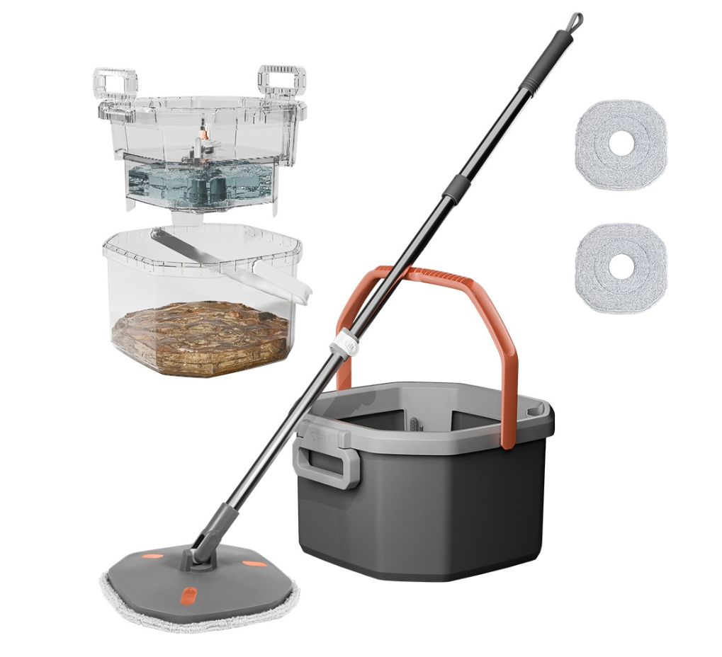 Octagonal Rotating Mop Bucket Floor Cleaning Microfiber Mop with Clean-Dirty Separation Bucket