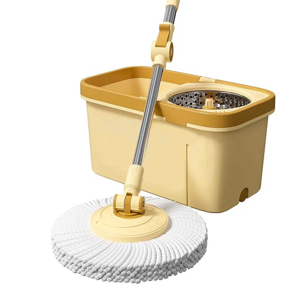 Stainless Steel Handle Extensible Pole Hands Free Microfiber Flat Floor Cleaning Spin Dry Magic Self-Wringer High Mop