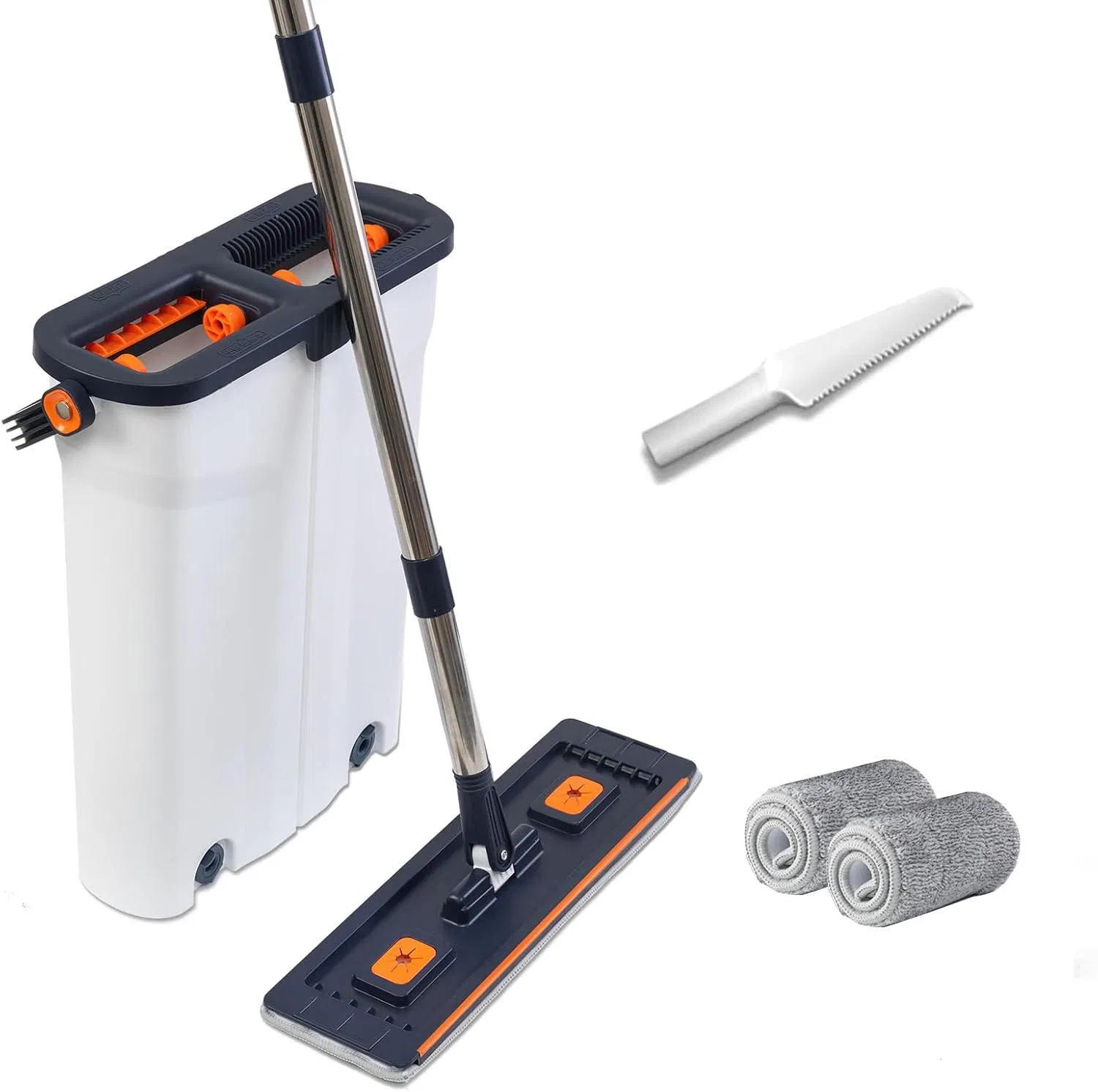 Mop and Bucket Set with Flat Microfiber Mop Head Self-Wringer High Dehydration Rate for Floor Cleaning