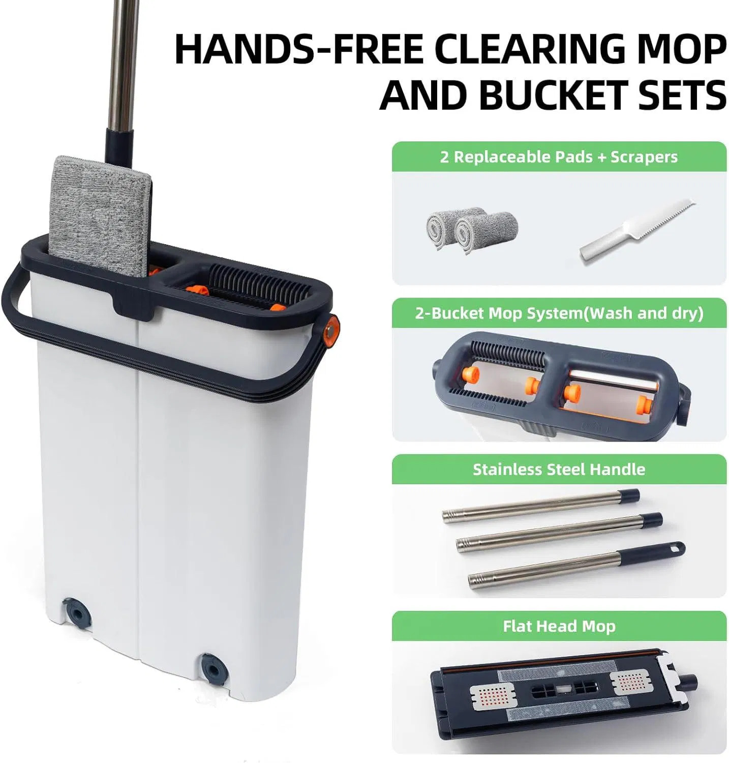 Microfiber Cleaning Mop with Self-Wringer Bucket Floor Cleaning Mop Head Magic Mop