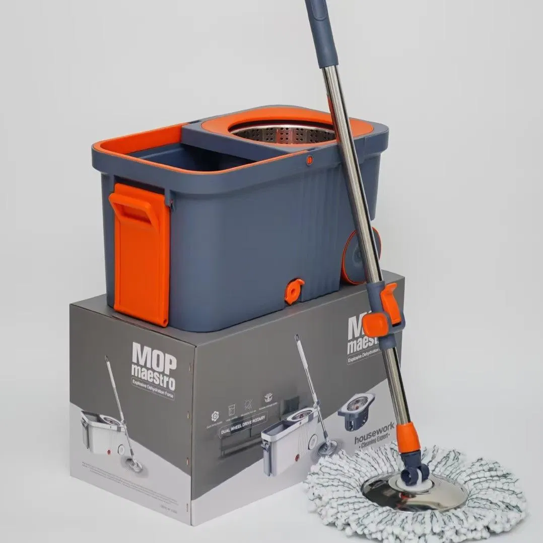 Household Spin Mop Ultra-Fine Cutton Fiber Hand Free Dry and Wet Double Drive Durable Floor Cleaning Rotating Mop and Bucket Set Microfiber Head