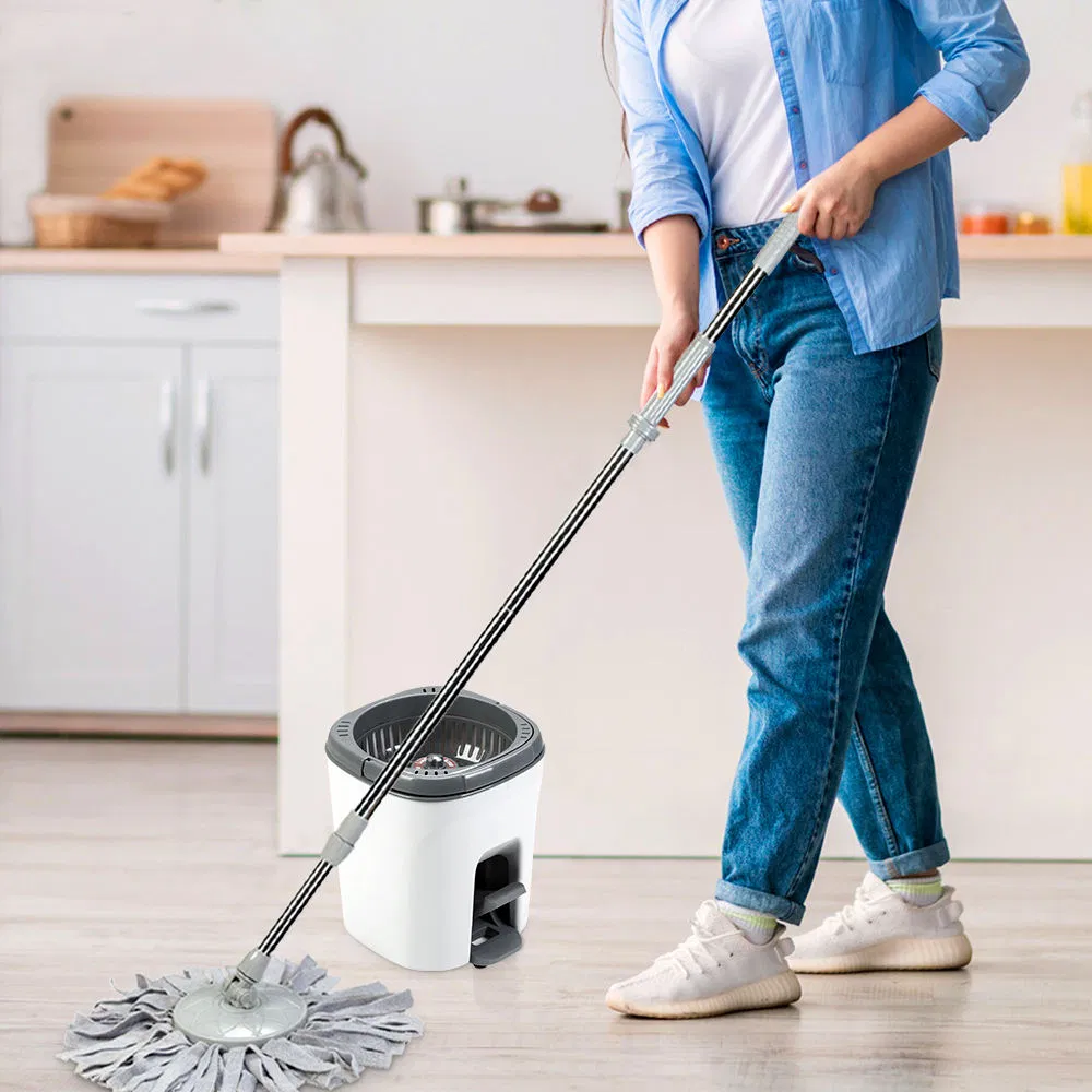 Single Bucket Set Self-Cleaning Rotating Microfiber Mop with Pedal and Telescopic Handle for Floor Cleaning
