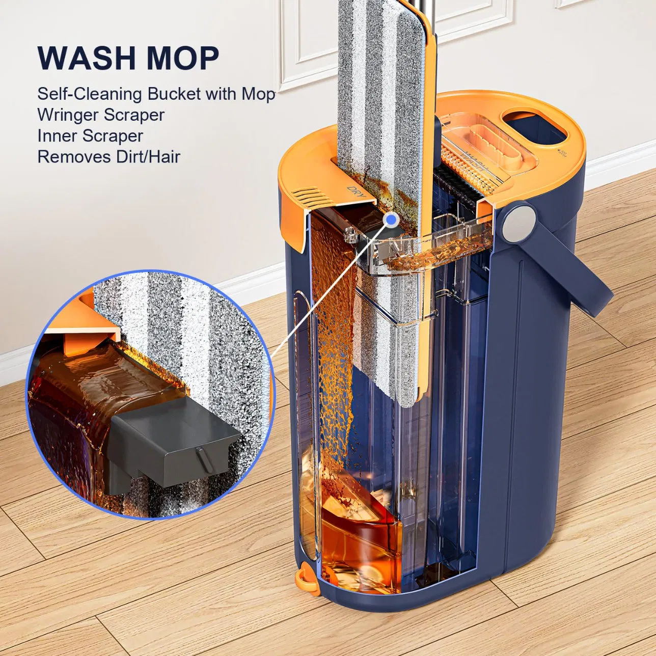Household High Quality Microfiber Floor Cleaning Mop with Telescopic Handle Self-Wringer Cleaning