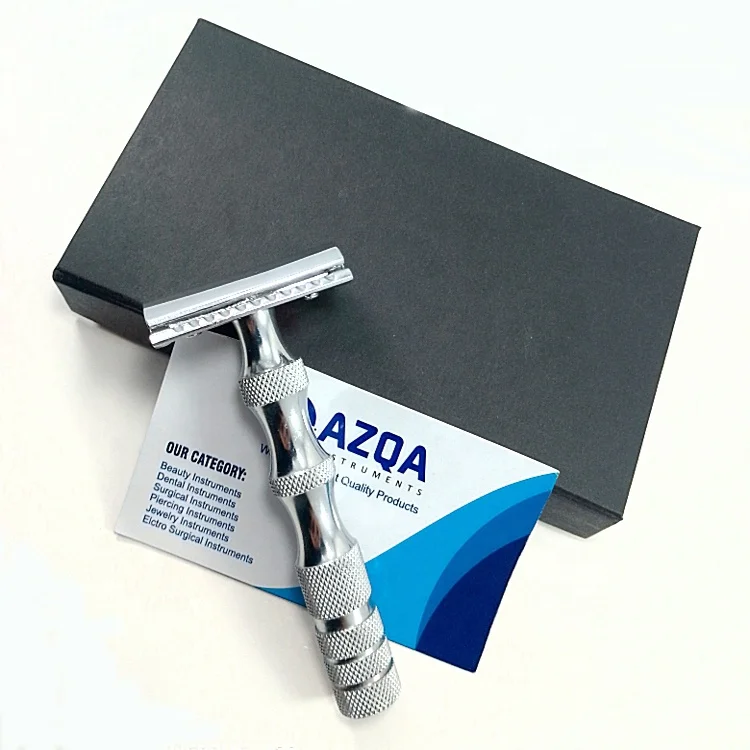 Stainless Steel Double Edge Safety Razor With Textured Handle For Beard Shaving Facial Hair Bikini Barber Use
