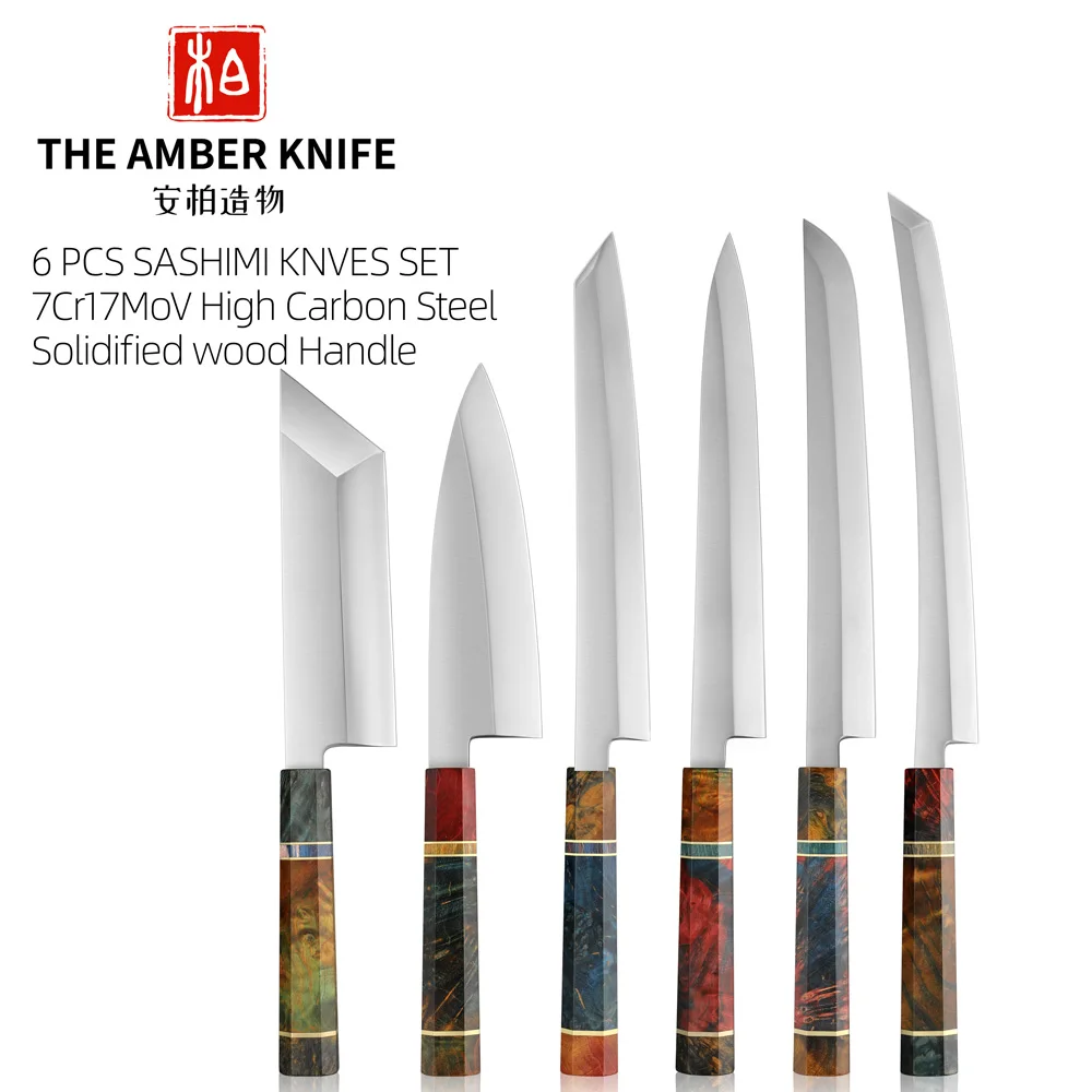 6 Piece Japanese Sashimi Knife Set 7cr17mov High Carbon Steel Wood Handle Sushi Yanagiba Knife Kitchen Knife Set By Amber