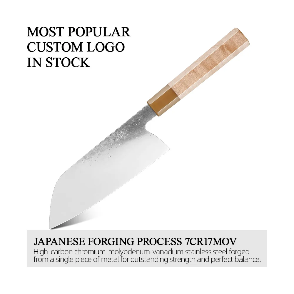 7cr17mov High Carbon Steel 7 Inch Santoku Knife Hammered Finished Japanese All Purpose Kitchen Knife Meat Fish Vegetable