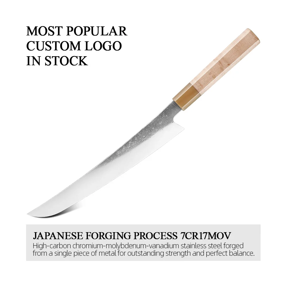 270mm Sujihiki Slicer 7cr17mov Stainless Steel Nashiji Tsuchime Japanese Kitchen Knife Sashimi Salmon Slicing Maple Wood Handle