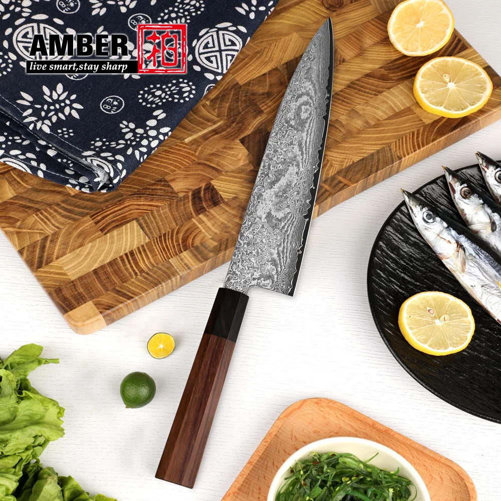 S35vn Chef Knife 8inch Powder Steel Damascus Steel Japanese Kitchen Knives Wood Handle Wood Sheath High Quality From Amber