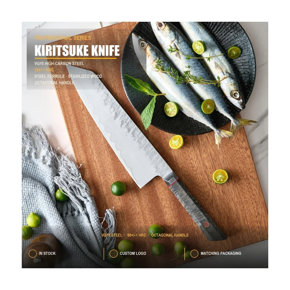 Custom Chef Knife Private Label Vg10 Hand Forged Kiritsuke Chef Knife 9 Inch Wood Handle Japanese Kitchen Knife Meat Cutting