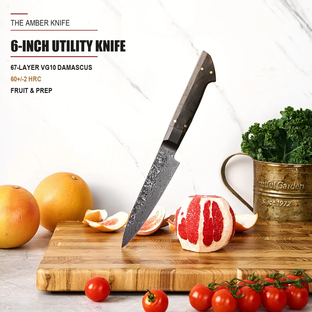 Multifunctional 5 Inch Black Hammer Fruit Knife Vg10 Damascus Forged Wood Handles Utility Paring Knife Kitchen Home Cooking