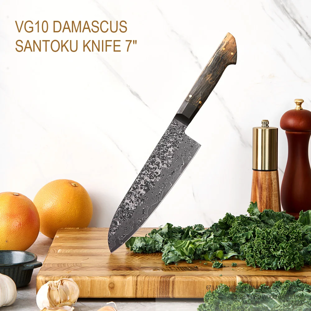Forged Wood Handle Santoku Knife Black Hammer Blade High Carbon Vg10 Damascus Chef Knife Japanese Cook Slicing Tools By Amber