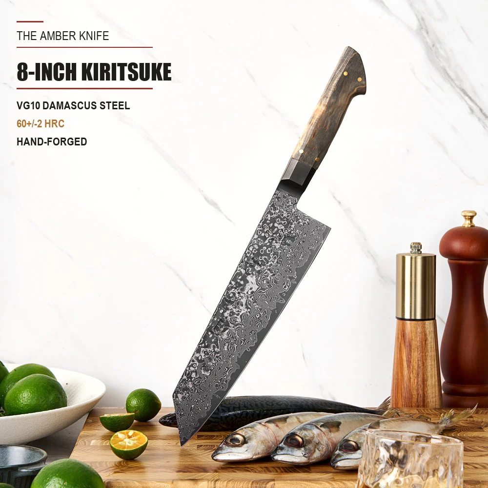 Black Hammered Blade Kiritsuke Vg10 High Carbon Damascus Wood Handle Forged Kitchen Knife Japanese Professional Chefs