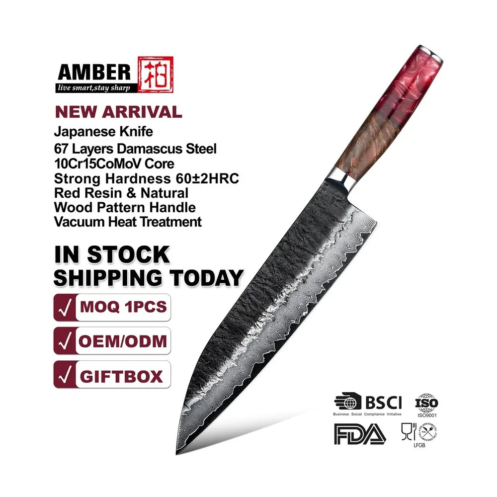 Damascus Chef Knife Vg10 9.5inch Big Japanese Gyuto Hand Forged 67 Layers Ultra Sharp Kitchen Knives Professional Cooking Knife