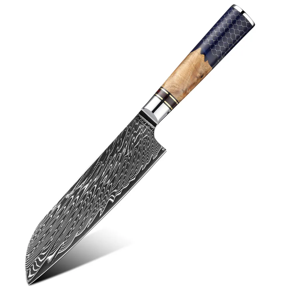 Factory Direct Sale 67 Layers Blade Vg10 Damascus Santoku Chef Knife Damascus Steel Kitchen Knife