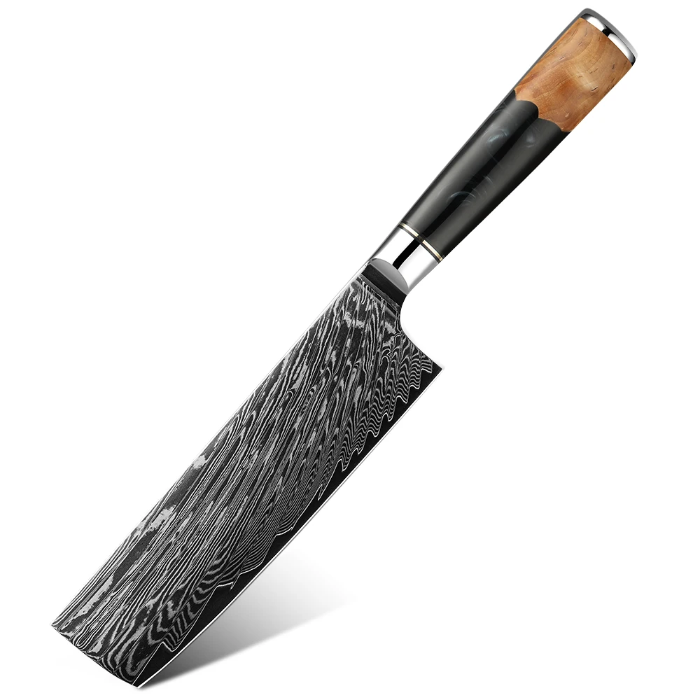 Professional 67 Layers Vg10 Japanese Damascus Nakiri Knife Kitchen Cutting Meat Vegetable Chef Knife With Wood Resin Handle