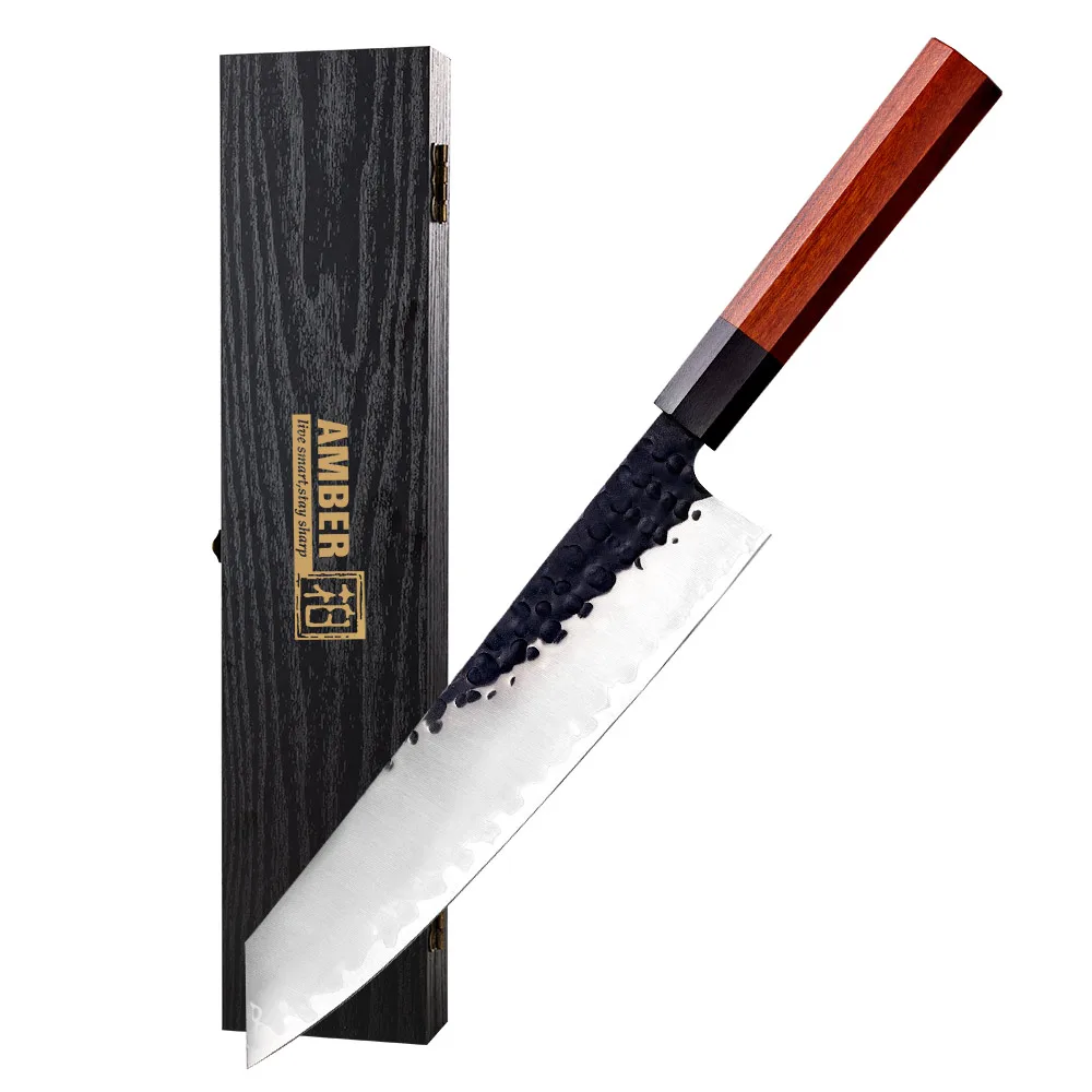 Hand-forged Black Hammered Kurouchi Real High-end Japanese Knife Japanese Steel Aus-10 Kitchen Knife With Wood Handle