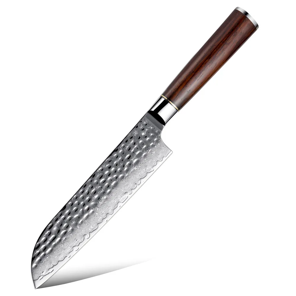 Amber 7 Inch Premium Santoku Knifes 67 Layers Vg10 Damascus Steel Kitchen Knife Chef Santoku Knife And Wood Handle