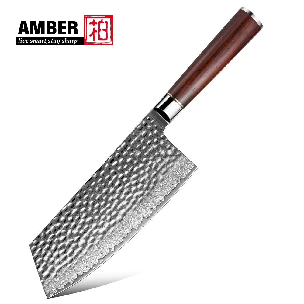 Amber 7 Inch Meat Cleaver 67 Layers Vg10 Damascus Steel Kitchen Knife Cleaver Kitchen Knife Meat Knife And Wood Handle