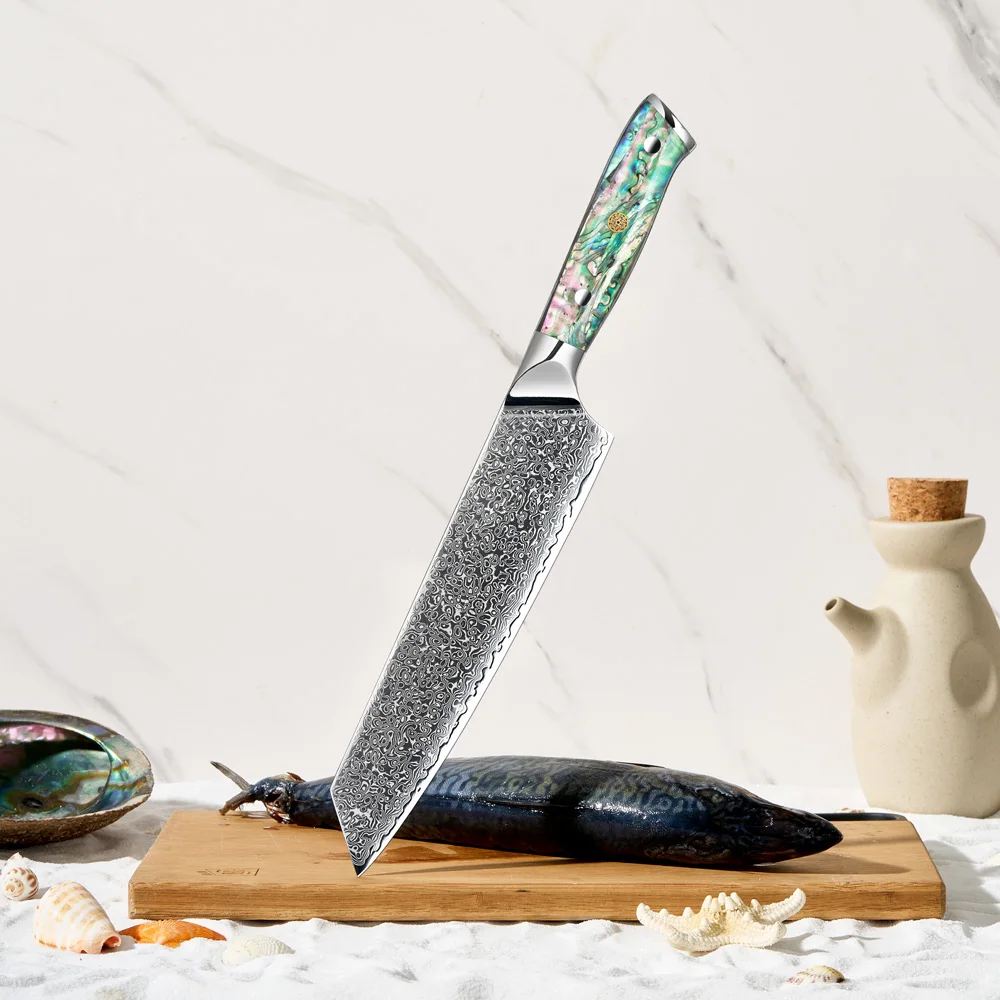 Amber 67 Layers Vg10 Damascus 8 Inch Kiritsuke Knife Professional Kitchen Knife Cooking Knife With Abalone Resin Handle
