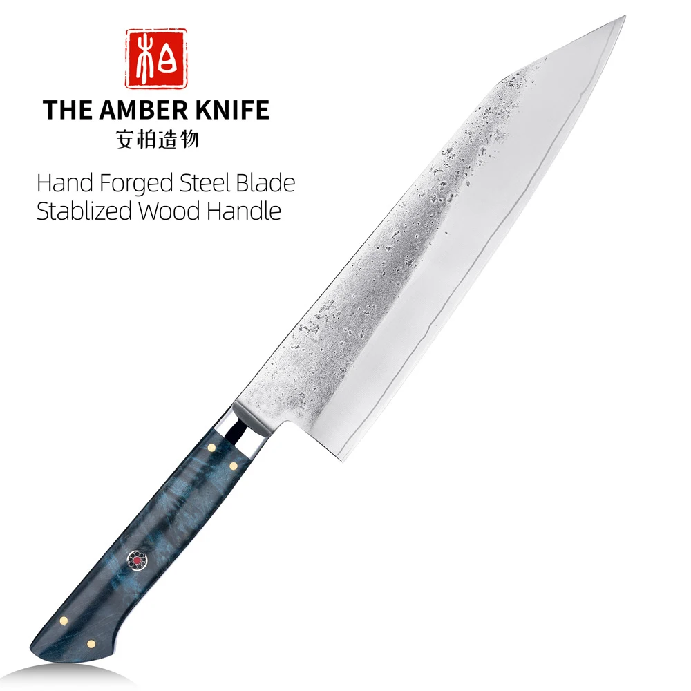 Amber Hand Forged Blade 8inch Kiritsuke Knife Kitchen Knives Japanese Knife With Wood Handle