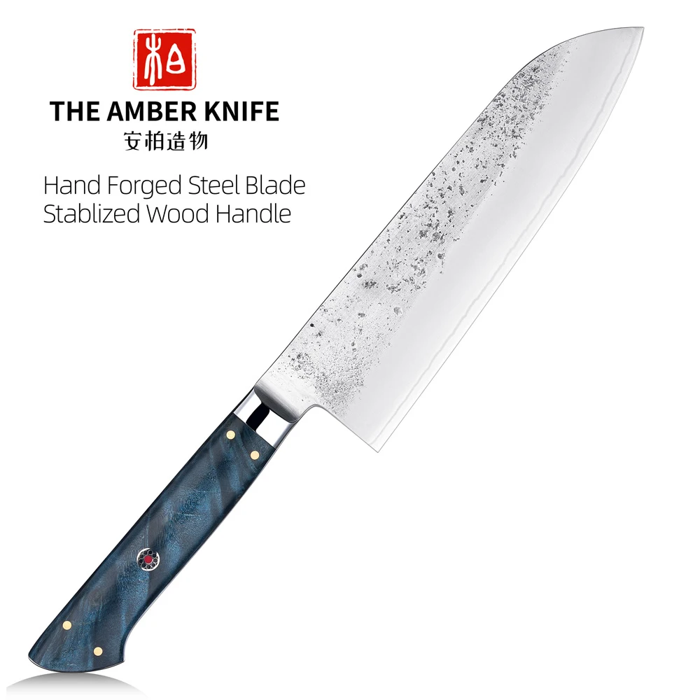 Amber Hand Forged Blade 7inch Santoku Knife Chef Knife Japanese Knife With Wood Handle
