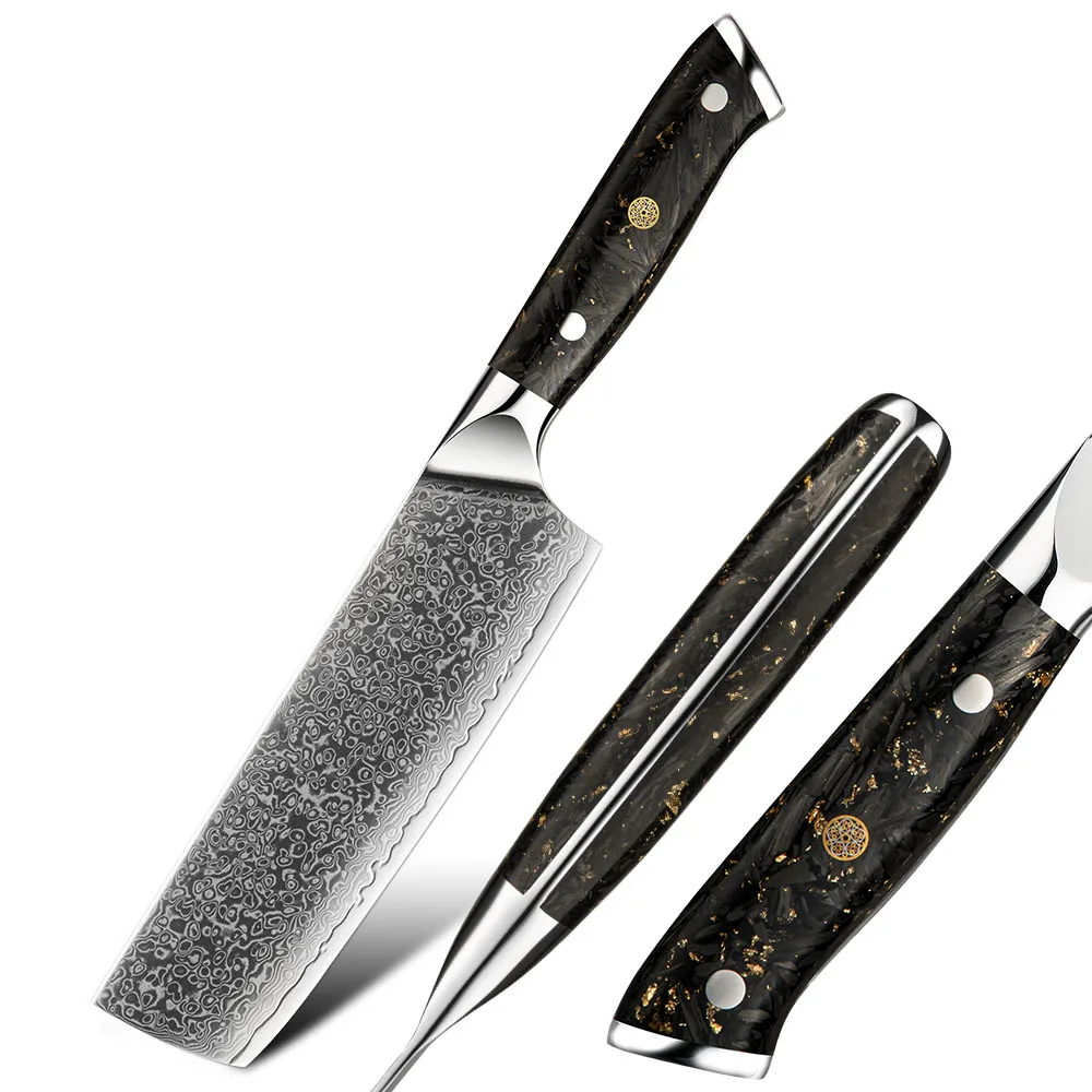 Amber Japanese Kitchen Knife Vegetable Knife Usuba Nakiri Knives Cleaver Meat Knife And Carbon Fiber Resin Handle