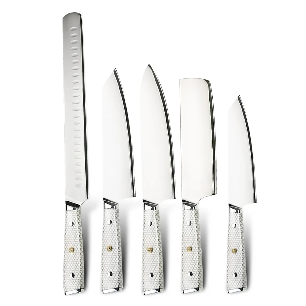 Frosted Sandblast Finished High Chromium 10cr15mov Stainless Steel Amber Kitchen Chef Knife Set