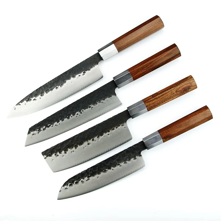 Hot Selas 4 Pcs Stainless Steel 4cr13 Kitchen Knife Set With Premium Mkuruti Wood Handle
