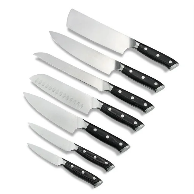 Amber 7 Pcs Kithcn Knife Set Germany 1.4116 Stainless Steel Chef Knives Slicing Bread Santoku Nakiri Knife