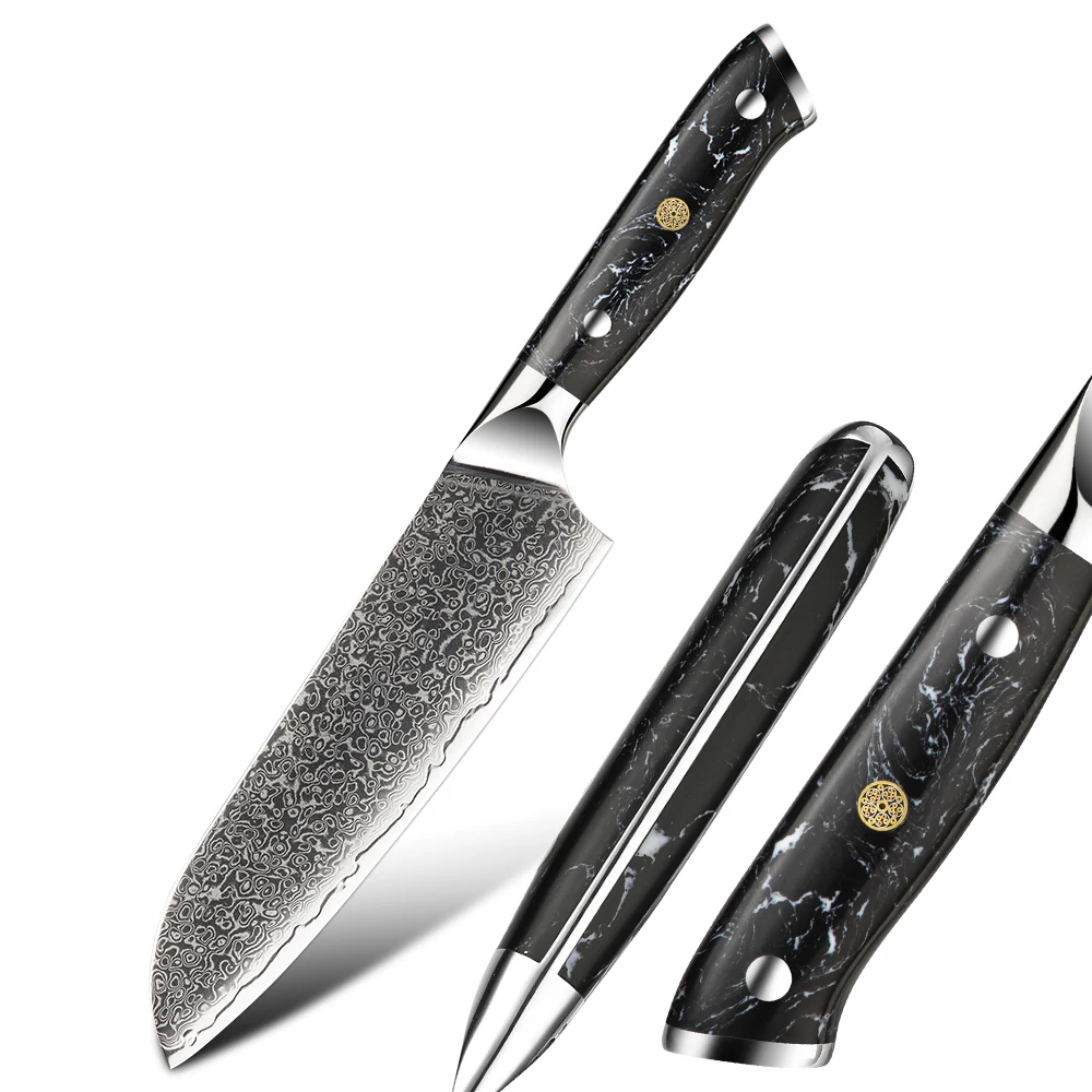 Amber Black Stone Handle Professional Japanese 67-layer Damascus Steel 60-62hrc Eco-friendly Santoku Chef Knife