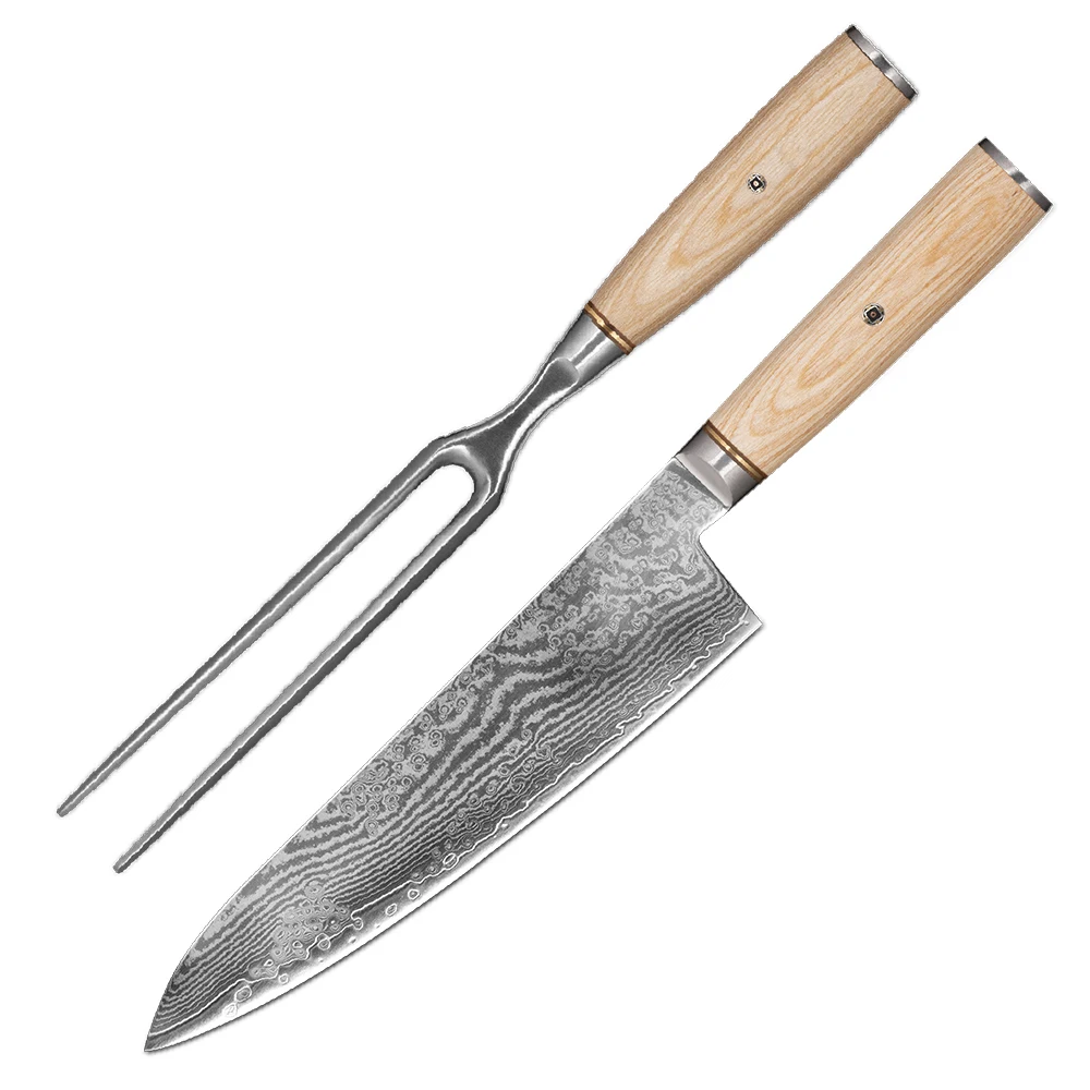 Professional 2-piece S35vn Powder Carving Knife Stainless Steel 18/0 Forged Meat Forks Cooking Knife Set