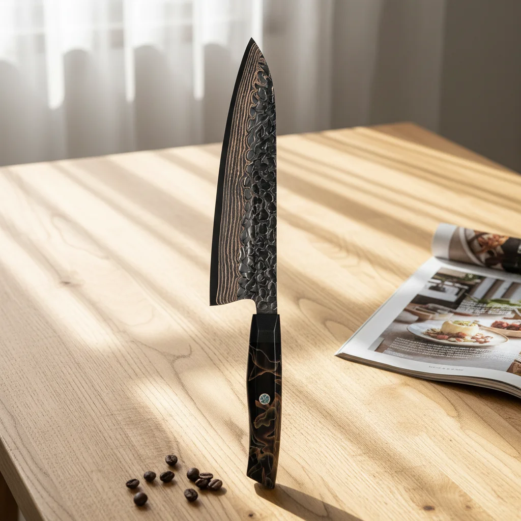 Professional Japanese Hand Forged Chef Knives With Copper Damascus Steel Blade Resin Handle Eco-friendly For Culinary Use