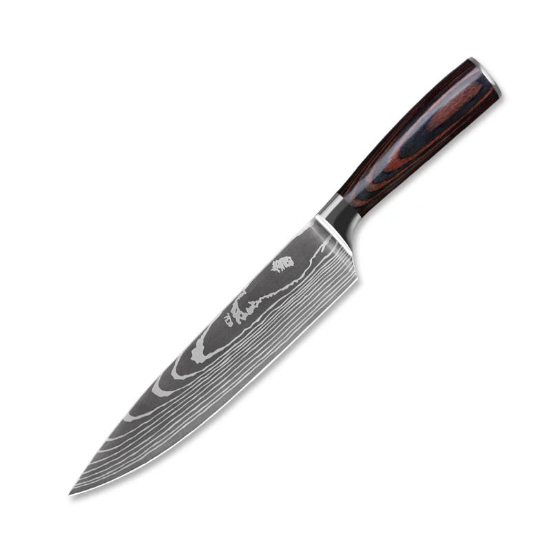 Best Seller 8 Inch Chef Knife High Carbon Steel Wave Pattern Pakka Wood Handle Razor Sharp Kitchen Knife Hot Selling Metal Tool